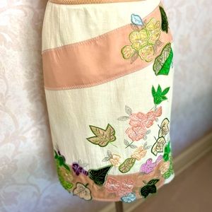 Floral Embroidered Cream and Pink Skirt